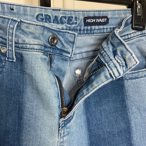 Grace in LA Women’s High Waist Retro 70’s Flared Three Tone Blue Jeans Size 28 - Picture 4 of 10